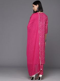 Grab this beautiful 3-piece set. The set comes with bandhani print & floral embroidery straight cut kurta has round neck, 3/4th sleeves & calf length teamed with printed trouser pant with elasticated waistband & slip-on closure and a silk chiffon dupatta with lace detailing. Color - Pink Kurta Fabric-Cotton Bottom Fabric-Cotton Dupatta Fabric - Silk Chiffon Neck-Round Neck Sleeves-3/4th Sleeves Work - Bandhani Print & Floral Embroidery Detailing Washing Instructions-Machine Wash DISCLAIMER - The color of the product may be differ due to screen settings of device. A misprint here and a color drop slip there is the beauty of printing which is not treated as a defect. Embroidery Anarkali, Bandhani Print, Pink Kurta, Formal Jewelry, Anarkali Kurta, Embroidery Detailing, Cotton Dupatta, Chiffon Dupatta, Cotton Bottoms