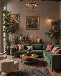 a living room filled with furniture and lots of plants