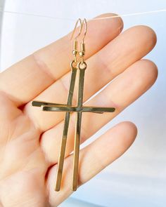 Big cross gold and silver color earrings -- Jesus Loves you! Anti-allergy hook. For everyday, evening, work, dating, wedding, party, fashion and trend! Length: 7 Centimeters; Width: 4 Centimeters Style: Minimalist Christian cross necklace: https://www.etsy.com/listing/552756206/cross-necklace-real-flowers-jewelry?ref=shop_home_active_61&pro=1&frs=1 https://www.etsy.com/listing/640326800/sross-from-real-flowers-in-resin-baptism?ref=shop_home_active_62&pro=1&frs=1 https://www.etsy. Cross Shaped Large Pendant Jewelry For Gift, Formal Large Cross Pendant Jewelry, Metal Cross Pendant Earrings As Gift, Gold Cross Pendant Earrings As Gift, Big Cross Earrings, Cross Shaped Metal Earrings For Pierced Ears, Large Silver Cross Earrings, Gold Cross Pendant Earrings For Gift, Metal Cross Pendant Earrings For Gift