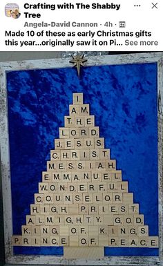 a christmas tree made out of scrabble tiles