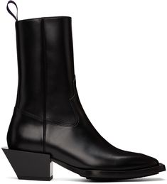 Ankle-high paneled polished leather boots in black. · Square toe · Webbing pull-loop at heel collar · Zip closure at inner side · Tonal buffed leather lining · Stacked leather Cuban heel · Stacked leather midsole · Crepe rubber outsole · Heel: H2.5 in Supplier color: Black Cuban Heels, Black Square, Black Ankle Boots, Knee High Boots, High Boots, Boots Men, Black Boots, Leather Boots, Knee High