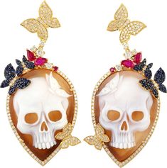 Jeweled Earrings, Skull Earrings, Ruby Gemstone, Fantasy Jewelry, Top Seller, Gold Jewelry Fashion