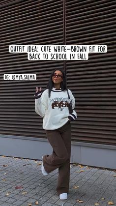 School In Fall, Brown Outfits, Brown Fits, Brown Outfit, White Outfits, Outfit Idea, Fall Outfits, Back To School, Normcore