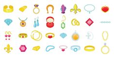 various types of rings and jewelry on a white background