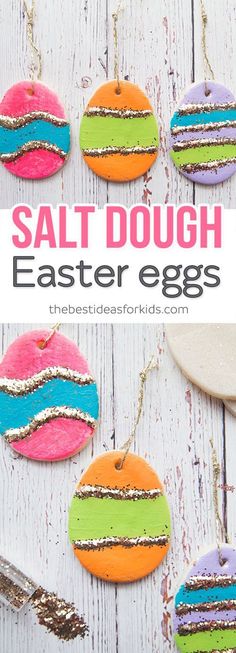 homemade salt dough easter eggs with colorful stripes