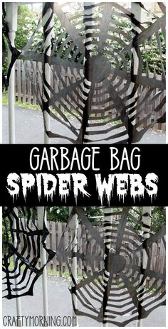 a spider web with the words garage bag spider webs on it's side