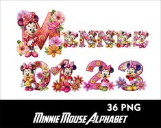 the numbers are decorated with minnie mouses and flowers, as well as an image of mickey