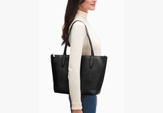 You know this tote holds your everyday stuff like a wallet keys phone sunglasses. It also holds: two red lipsticks $6 in change 11 crumpled receipts an avocado… | Kate Spade Harlow Medium Tote, Black