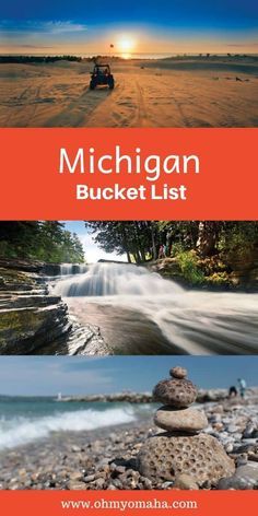 the michigan bucket list is shown in three different pictures