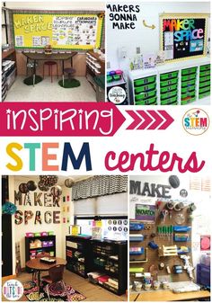 My students love STEM so they're going to be super excited to see these inspiring STEM centers! It's great for kindergarten or first grade classroom! #stemkids #kidsstem #stemteacher #learning Steam Lab Classroom, Steam Center In Classroom, Math Science Classroom Setup, Stem Sign Classroom, Steam Lab Elementary Decor, Science Centers Elementary, Science Lab Classroom Design, Stem Centers Elementary