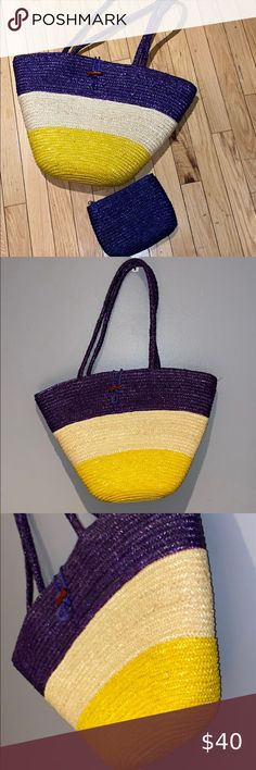 Woman's Woven Blue/Yellow/Tan Beach Tote Bag Set Comes With Large Tote Bag & Small Pouch Never Used / New Condition / Clean / No Damages Measurements In Pictures Nordstrom Bags Totes Casual Yellow Shoulder Bag For Beach Season, Casual Yellow Shoulder Bag With Braided Handles, Yellow Casual Straw Bag For Daily Use, Casual Yellow Straw Bag For Daily Use, Yellow Beach Bag With Braided Handles For Beach Season, Yellow Casual Straw Bag For Beach Season, Casual Yellow Handmade Straw Bag, Casual Yellow Beach Bag, Casual Yellow Shoulder Bag