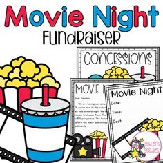 a movie night fundraiser flyer with popcorn and movies