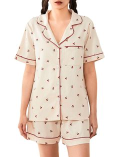 PRICES MAY VARY. Material: Indulge in the comfort of our cute cherry floral printed short sleeve PJ sets for women, meticulously crafted from high-quality stretch fabric. These PJs are soft, skin-friendly, lightweight, and breathable, ensuring a restful night's sleep. Embrace the warmth of the season with this y2k 2-piece print pajamas sleepwear for women. Design: Elevate your loungewear game with our fruits floral print V-neck pajamas set for women. This 2-piece ensemble features charming fruit Night Pajamas For Women, Pajama Sets Aesthetic, Cherry Pajamas, Y2k Sleepwear, 2024 Photoshoot, Descendants Dr, Pijamas Women, Sleepwear For Women