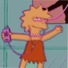 a cartoon character holding a cell phone in her right hand and wearing a red dress