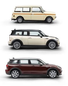 three different colored minivans are shown side by side, one is white and the other is brown