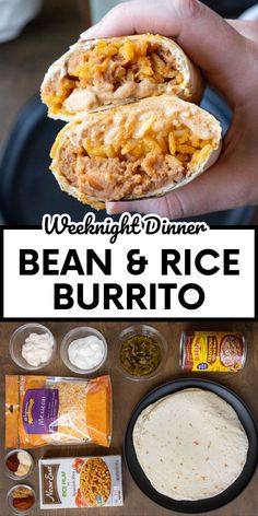 this week's meal includes bean and rice burritos