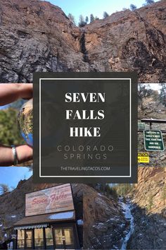 the seven falls hike in colorado springs is featured with a hand holding a crystal ball