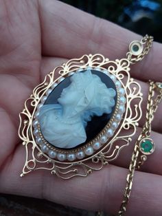 "Stunning Exeptional 14k Yellow Gold ( stamped), Natural Pearl surrounded Hard Stone Onyx Agat Cameo ... Weightis 16.2 Grams.. Perfect vintage condition.. CHAIN IS NOT INCLUDED, but on Sale.. Measurements are 2 1/4\" x 1 1/2\" approximately. Beautiful Lady face, Extremely Well done., Look Spectacular... On the last pic is similar brooch from the other seller for much more $$... Just to compare..." Lady Face, Gold Diamond Earrings Studs, Gold Diamond Studs, Pearl Pin, Sapphire Wedding, Beautiful Lady, Natural Pearl, Natural Pearls, Pin Brooch