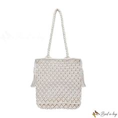 Bird in Bag - Hollow cotton yarn woven bag new shoulder handheld beach bag Street Trends, Woven Bag, Bird In Bag, White Bag, Beach Bag, Cotton Yarn, Bags Handbags, Yarn, Shoulder Bag