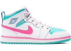 Buy and sell authentic Jordan shoes on StockX including the Jordan 1 Mid White Pink Green Soar (PS) and thousands of other sneakers with price data and release dates. Pink And Blue Jordans, Nike Shoes Women Fashion, Jordan 1 Mid White, Pink Jordans, Preppy Things, Pretty Sneakers, Preppy Shoes, Pretty Shoes Sneakers, Jordan Shoes Retro