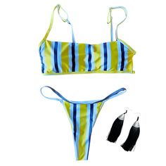 Product Description: Color: Yellow Stripes Print: Solid Style: Two Piece Top: Bandeau. Straps string. Removable pads. Bottom: Strap string. Triangle style. Collection: Women’s Collection Summer 2023 Composition: 82% Polyamide 18% Elastane Washing Instructions: Hand Wash in Cold Water, Do Not Iron, Do Not Bleach, Do Not Tumble Dry, Do Not Spin Dry, and Avoid Rough Surfaces. Size: Medium, Large Origin: Made in Brazil Product Benefit: Introducing the Rita Rosa Yellow Stripes Bandeau Strap String Bi Striped Swimwear For Beach Party Vacation, Striped Summer Swimwear For Vacation, Striped Beachy Swimwear For Vacation, Beachy Striped Swimwear For Vacation, Striped Tankini For Beach Season, Striped Tankini For Summer Beach, Striped Triangle Top Swimwear For Beach, Beachy Striped Swimwear For Sunbathing, Striped Tie-side Swimwear For Beach Party