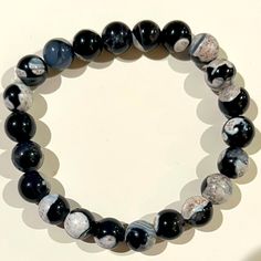 Genuine Crystal. 7 Inches. Casual Agate Beaded Bracelets With Round Beads, Casual Agate Crystal Bracelet, Casual Round Crystal Agate Bracelet, Casual Round Agate Crystal Bracelet, Casual Agate Crystal Bracelet With 8mm Beads, Casual Agate Beaded Bracelets, Casual Round Agate Beaded Bracelets, Casual Black Agate Beaded Bracelets, Orca Agate