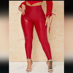 Trends Shein X Sanya High Waist Pu Leather Skinny Pants Are The Epitome Of Fashion. Sexy, Stretchy. And Sleek. These Skinny Tight Red Hot Pants Are Stylish, Lightweight And Comfortable. Form Fitting, These Skinny Pants Have Front Ankle Zippers. You Will Definitely Turn Heads. Perfect For A Night Of Fun. Accepting Reasonable Offers. Bundle Your Likes For More Savings . Ask Me How? Trendy Red Bottoms For Club, Trendy Red Club Bottoms, High Waist Red Bottoms For Club, Trendy Red Leggings For Night Out, Stretch Red Leather Pants For Night Out, Red Stretch Leather Pants For Night Out, Stretch High Waist Red Leather Pants, High Waist Leather Pants With Zipper For Party, Red High-waisted Leather Pants For Party