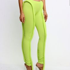 Lime Green Only ..Poly And Spandex Elastic Tights For Spring, Stretch Elastane Leggings For Night Out, Green Stretch Elastane Leggings, Trendy High Waist Stretch Tights, Stretch Trendy Tights, Trendy Full-length Elastane Leggings, High Waist High Stretch Spring Leggings, Trendy Elastic Leggings, High Waist Stretch Leggings For Spring