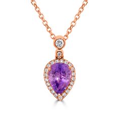 This luxury style pendant that is creatively crafted of 14K rose gold is perfect for enhancing the style and beauty of your look. The design features pear-cut Sapphire and round Diamonds that are set in an eye-catching setting. Product Information SKU J16274 Metal Type 14K Metal Color Rose Gold Pendant Style - Primary Stone Gemstone Name Sapphire Gemstone Species Corundum No. Of Gemstones 1 Gemstone Shape Pear Gemstone Color Purple Gemstone Grade - Gemstone Clarity - Gemstone Weight 1.38 cts Gem Rose Gold Pendant, Sapphire Pendant, Sapphire Gemstone, Diamond Gemstone, Gemstone Colors, Gold Pendant, Types Of Metal, Round Diamonds, Sapphire