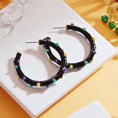 Earring Details: Size : 1.75" L Post Back L Post, Mardi Gras, Lowest Price, On Sale, Hoop Earrings, Black