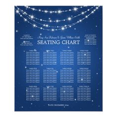 a seating chart for a wedding with sparkling lights on the night sky and stars in the background