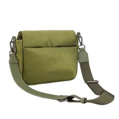 Crossbody bag with magnetic closure and adjustable strap. the bag has an outer front pocket and one large compartment with an inner pocket.    h17 cm x w21 cm x d7 cm    main fabric: 100% recycled polyester lining: 100% recycled polyester Green Land, Green Bag, Magnetic Closure, Front Pocket, Puffer, Crossbody Bag, Adjustable Straps, Green, Fabric