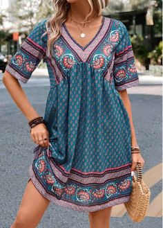 Color:Turquoise;Size:S;Size:M;Size:L;Size:XL;Size:XXL;Package Contents:1 X Dress;Occasion:Sport; Holiday Dresses Women, Boho Tunic Dress, Midi Dress Summer, Midi Short Sleeve Dress, Line Dress, Curve Dresses, Versatile Dresses, Boho Casual, Blue Midi Dress