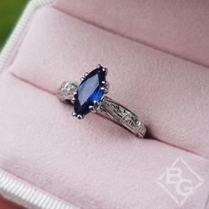 Kirk Kara Stella Marquise Cut Blue Sapphire Engraved Engagement Ring Engraved Engagement Ring, Classic Engagement, Jewelry Appraisal, Classic Engagement Rings, Sapphire Engagement Ring, Jewelry Designers, Stone Engagement Rings, Dream Ring, Sapphire Engagement