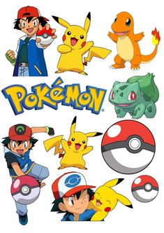 the pokemon characters are all in different poses