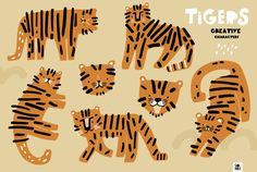 an image of tigers in different positions on the cover of their book, creative crafts