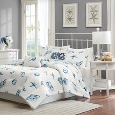 Blue Seashells Bedding Set Beach House Bedding, Beach House Room, Beach Home Interiors, Blue Comforter Sets, Decor Ikea, Tropical Home Decor, House Beach