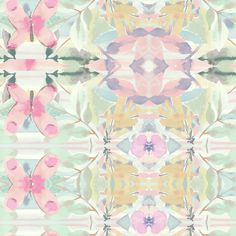 an abstract floral design with pink and green flowers