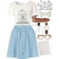 I think this is actually quite adorable :3 I'd be scared to wear a skirt though :c Polyvore Skirt Outfits, Skirt Outfits Casual, Polyvore Skirt, Vintage Outfits Dresses, Dresses Polyvore, Outfits Dresses, Dress Item, Vintage Outfit, Antique Dress