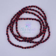 The Elekes of Eleggua can be made with either beading thread or line/pita. The beads are normal/large size being 6/0, transparent red and solid black. This is 1 red and black in repeat with no clasp only a tied closure. The finish product measures 21 inches. These Elekes of Eleggua serve as protection after the necessary ceremonies and rituals have been performed. Necklaces are made with you in mind and while in a positive environment and mindset. I do this to get you started with the best possi Red Traditional Beads For Crafting, Traditional Red Beads For Crafting, Red Wooden Beaded Necklace, Red Wooden Beaded Necklaces, Red Wooden Beads In Traditional Style, Adjustable Waist Beads With Large Beads As Gift, Red Wooden Beads Traditional Style, Red Traditional Wooden Beads, Black Wooden Beads For Beach