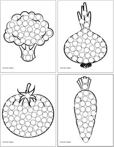 four pictures of vegetables with dots on them