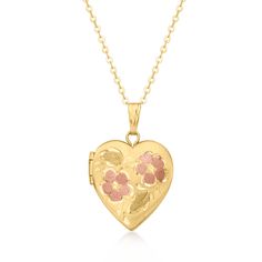 PRICES MAY VARY. GENUINE 10KT GOLD — 10kt yellow gold floral heart locket necklace. Satin and polished finishes. 16 in. long. 1/2 in. wide. 1mm cable chain from Italy. Fits a 5/16" x 3/8" photo inside. 2.4 grams. Springring clasp. STRONG AND BEAUTIFUL — Crafted of durable precious metal that’s stronger than 14kt and 18kt gold, our sturdy, worry-free 10kt gold pieces are waterproof, sweatproof and won’t tarnish. REAL GOLD YOU LIVE IN — Canaria fine jewelry is the affordable luxury you’ve been loo Vintage Pink Jewelry, Gold Necklace Real, Christmas Gifts For Mom Jewelry, Pretty Jewellery Necklaces, Cute Lockets Necklaces, Cute Gold Accessories, Wishlist Necklaces, Personal Gifts For Best Friend, Gold And Pink Jewelry