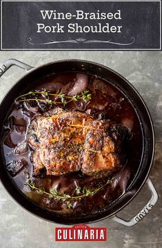 pork chops in a pot with sauce and herbs on the side, ready to be cooked