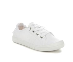 Breathable canvas upper with terry cloth lining, Easy slip-on entry with lace-up detail, Classic round toe with toe cap, Cushioned insole, Flexible rubber midsole and outsole, Roxy branding details,60% Textile /40% TPR-100% TPR for Non-USA outsole | Women's Roxy Bayshore Plus Slip-On Sneakers in White Size 8.5 Medium Classic Profile, Womens Boat Shoes, Shoe Carnival, Terry Cloth, Cotton Lace, Slip On Sneakers, White Sneaker, Roxy, Slip On Shoes