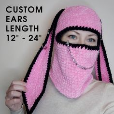 Balaclava With Ears, Alternative Crochet, Bunny Balaclava, Bunny Hat Crochet, Goth Hat, Balaclava Knit, Zombie Bunny, Goth Bunny, Knit Balaclava