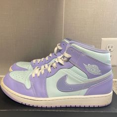 Great Condition Purple And Turquoise Jordans 1, Purple Fade-resistant Synthetic Sneakers, Air Jordan, Jordan 1, Jordan, Size 12, Nike Men, Nike Shoes, Air Jordans