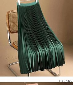 Lasaky - Dramatic Pleated Design Ladies' Garment Pleated Skirts Knee Length, Pleated Skirt Plus Size, Satin Pleated Skirt, High Waisted Pleated Skirt, Chinese Dress, Satin Skirt, Pleated Midi Skirt, Green Skirt, Types Of Skirts