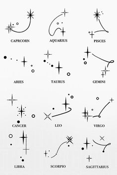 zodiac symbols are shown in black and white