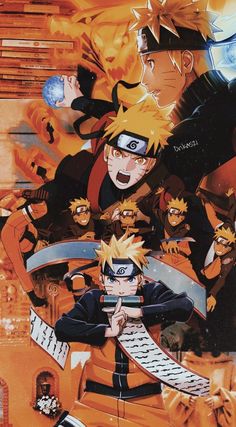 the poster for naruto and his friends is displayed in front of an orange background