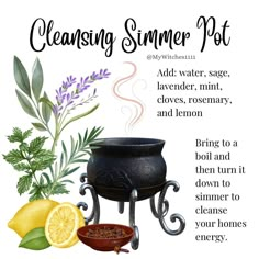 Simmer Pot Cleansing, New Moon Simmer Pot, Protection Simmer Pots Witchcraft, Simmer Pot Recipes Witchcraft Cleansing, Simmer Pots Witchcraft, Simmer Pot For Cleansing Negative Energy, Herbs For Cleansing Witchcraft, Cleansing Simmer Pots Witchcraft, Motivation Herbs Witchcraft